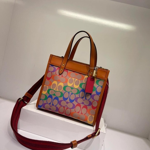 Pride Rainbow Striped Coach Field Tote 22 - Color Burst - Picture 1 of 4